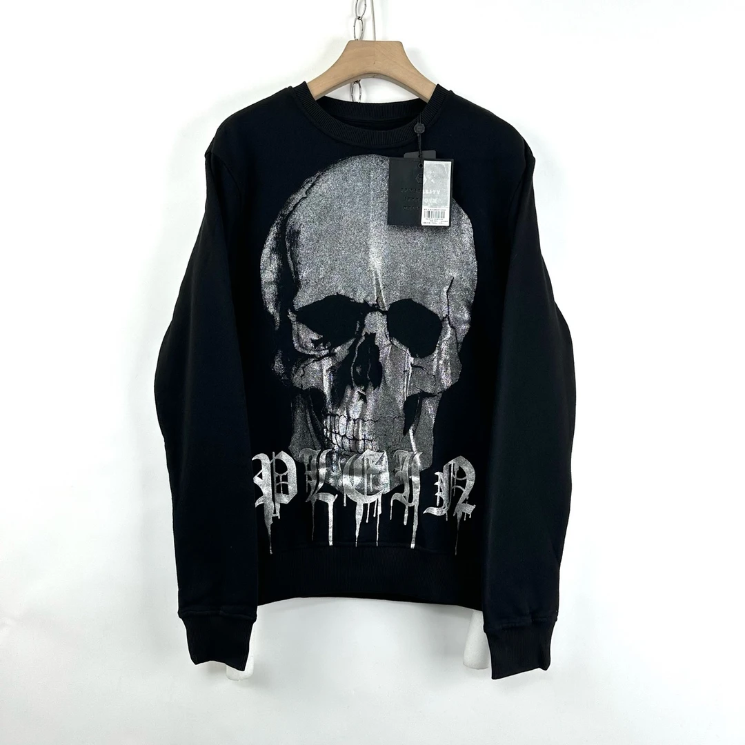 未使用 Philipp Plein L码/印花黑色加绒卫衣/05211