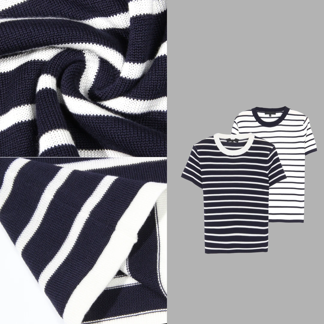 凯特丝蓓1976#春夏新款亲肤撞色条纹休闲圆领短袖T恤