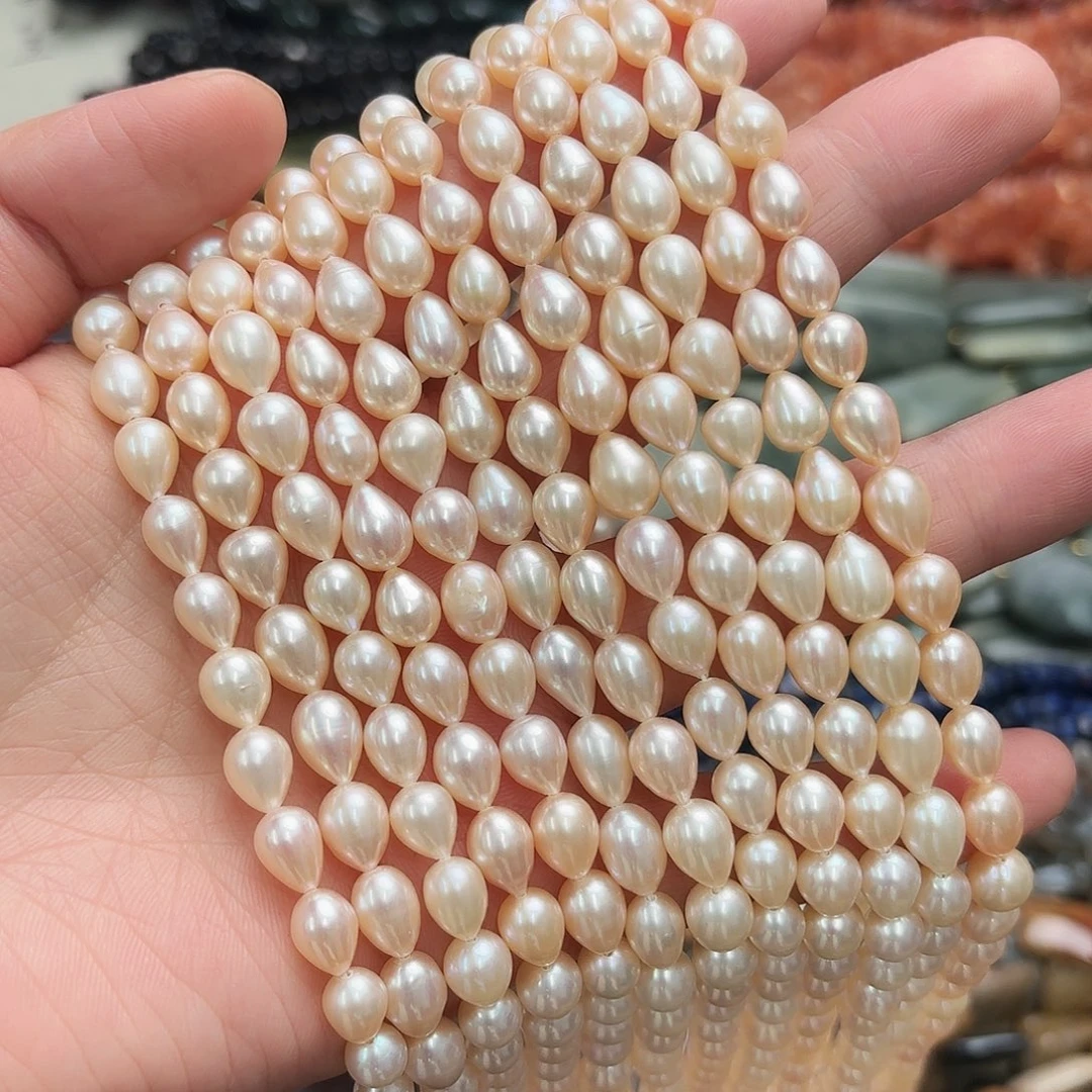 玛瑙/玉髓未镶嵌珠宝半成品7-8香槟珍珠水滴一条