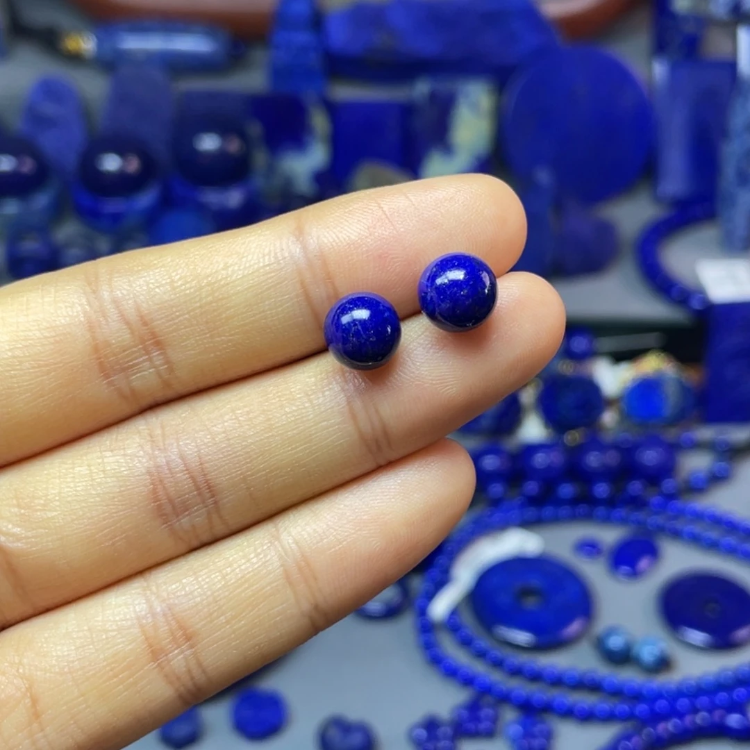 青金石银S925镶嵌8mm耳饰