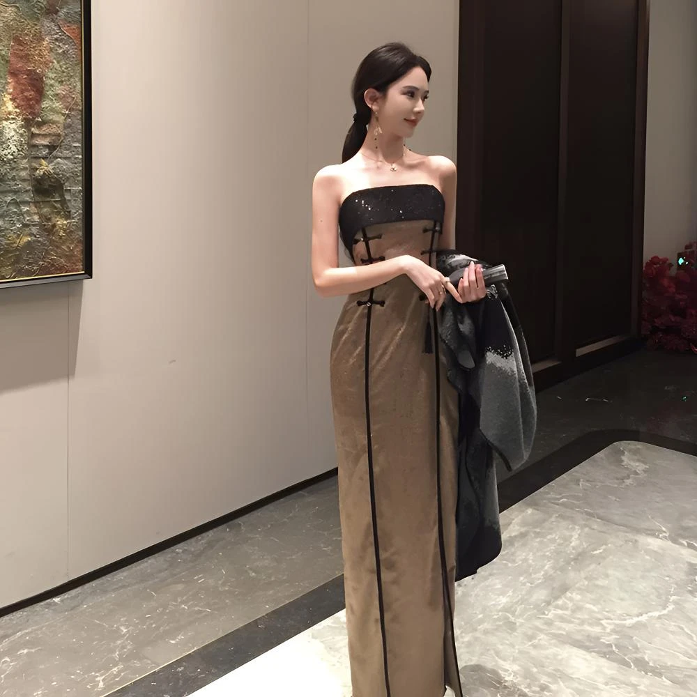 法式设计感复古小众夏季纯欲性感名媛国风气质显瘦抹胸包臀连衣裙