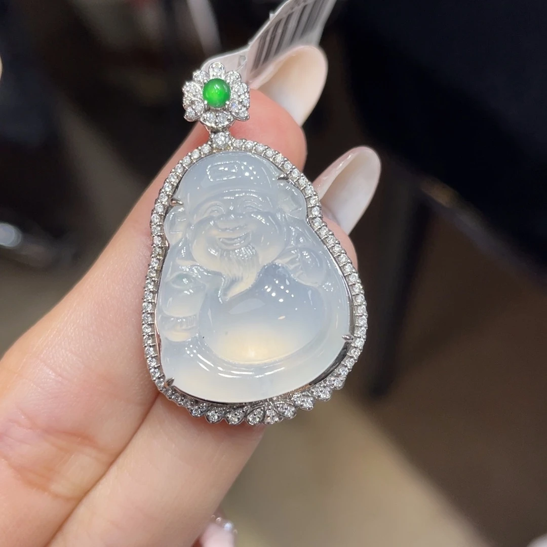 翡翠颈饰18K金镶嵌天然缅甸翡翠a货