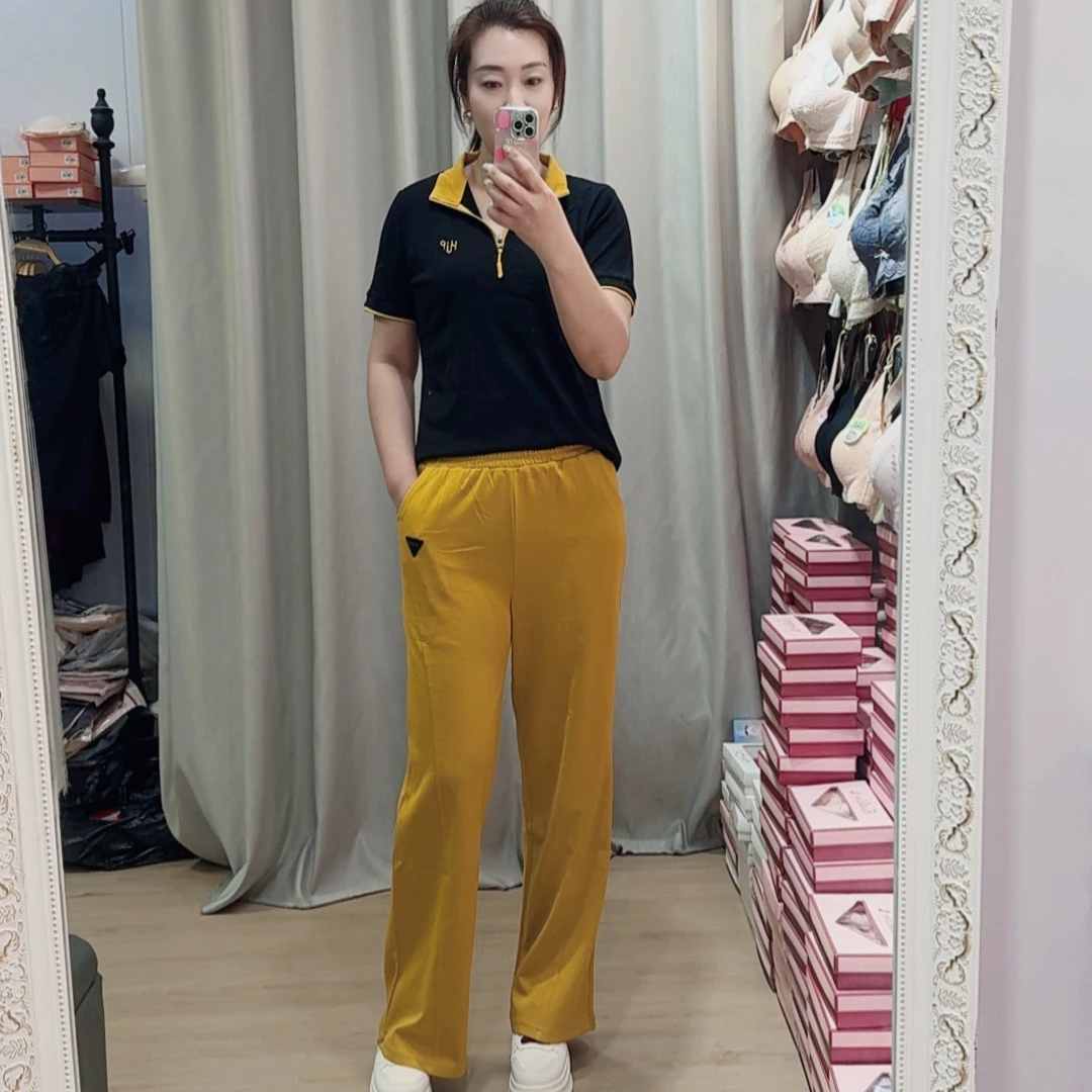 627春夏新款时尚套装撞色阔腿裤休闲套装