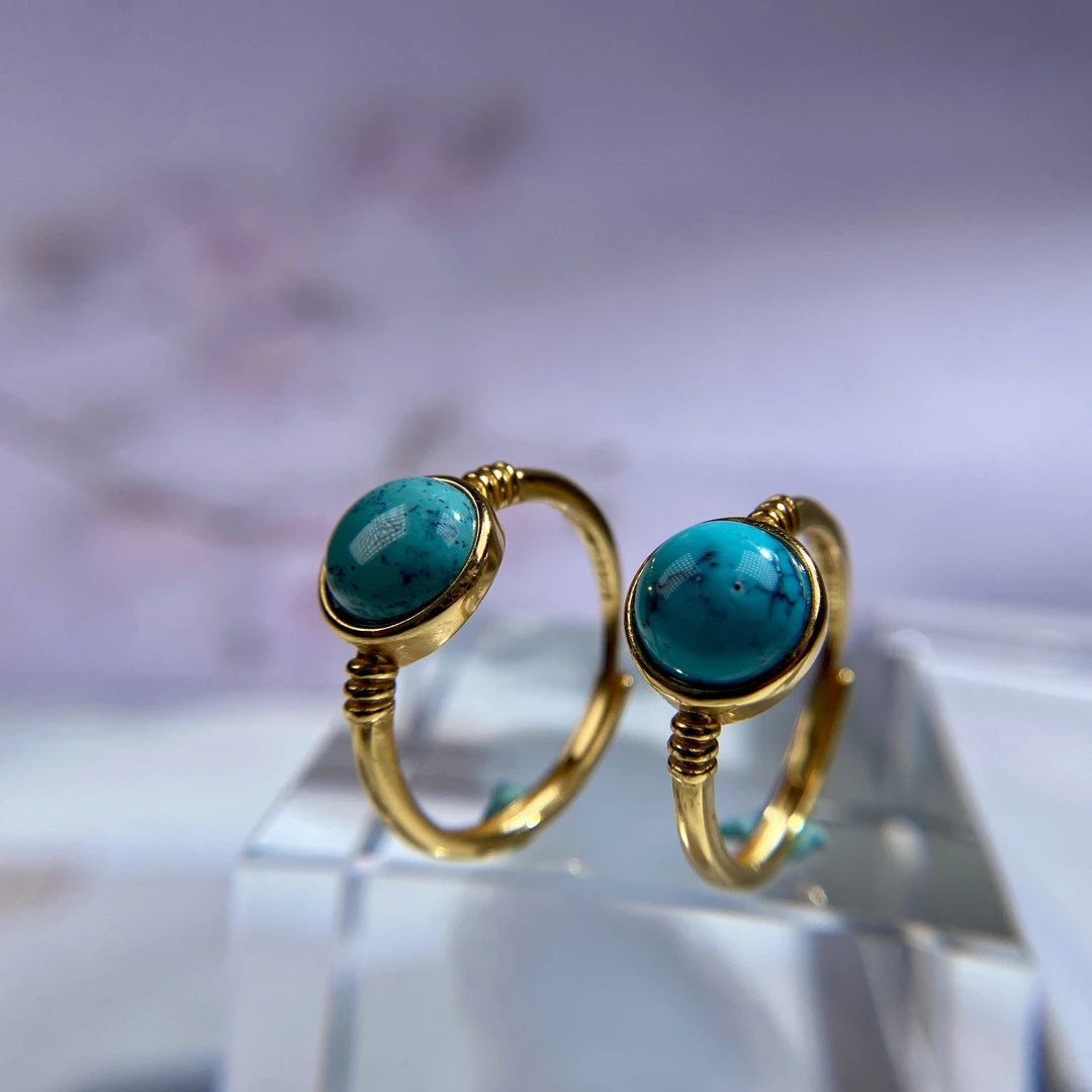 原矿湖北绿松石银镶时尚简约百搭款戒指 多色多样性随机发一件