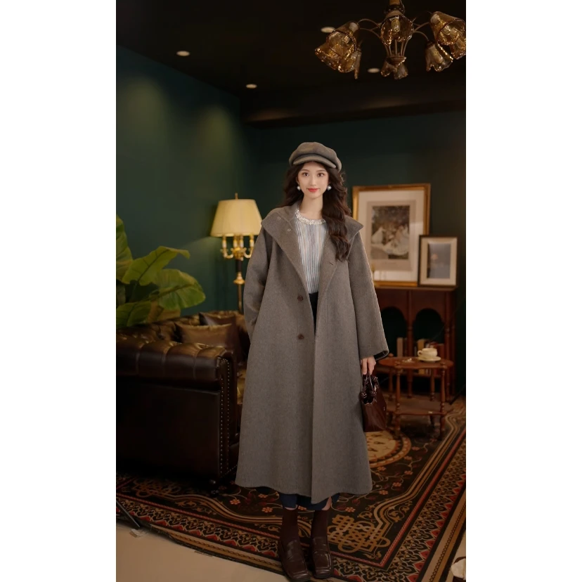 琦琦【魅力磁场】百搭高级纯色大衣外套YX9019046赫本风赫本风大衣