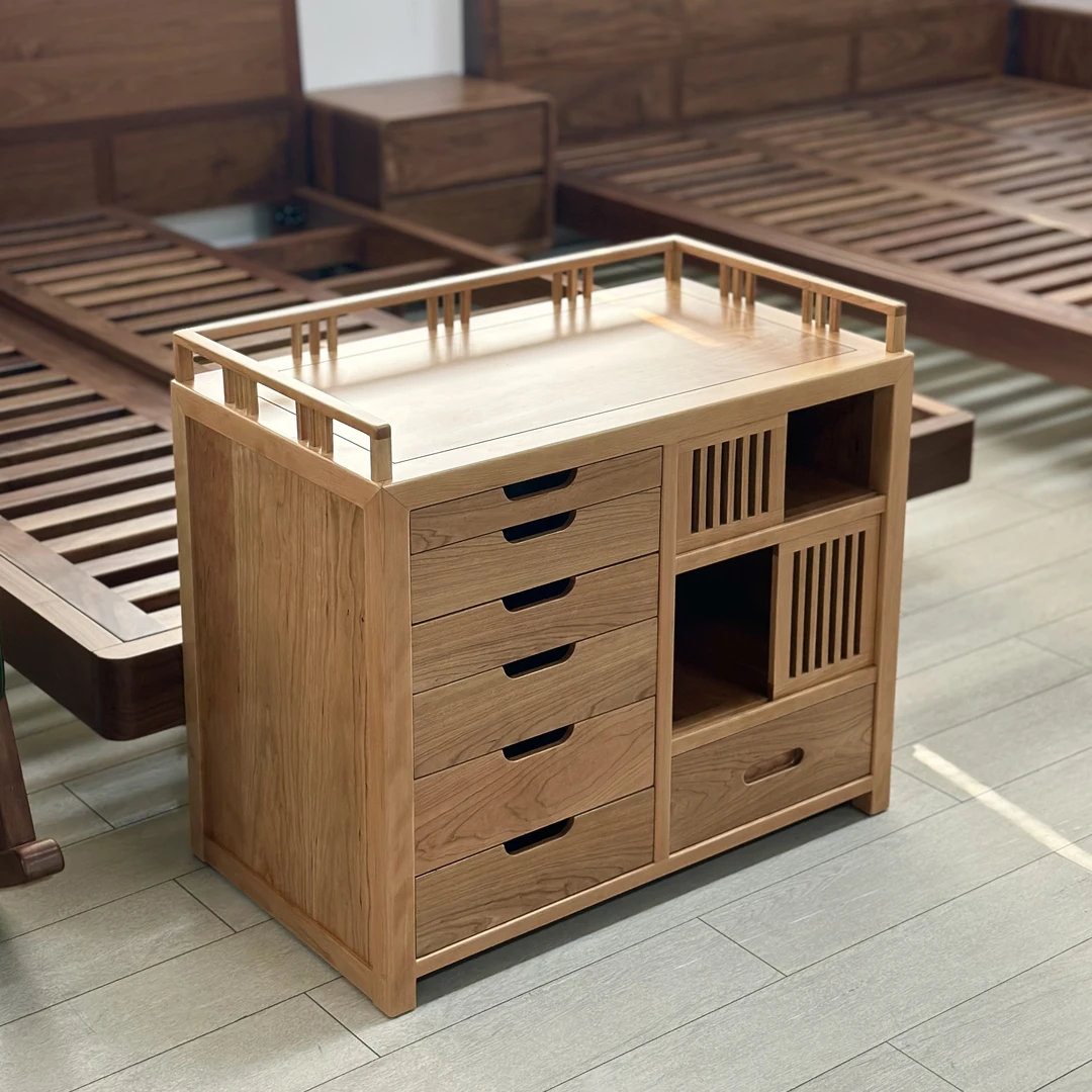 （收纳一流）南天门红樱桃茶水柜黑胡桃木茶水柜 原木榫卯