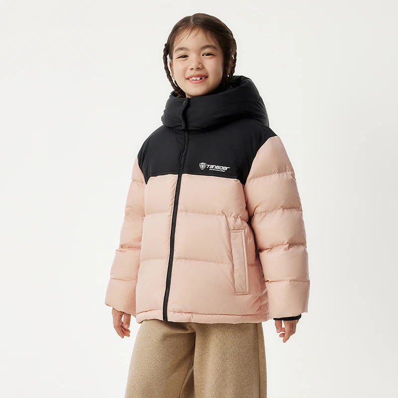 坦博尔男女儿童羽绒服拼接运动短款舒适可拆卸帽冬厚保暖外套315Z