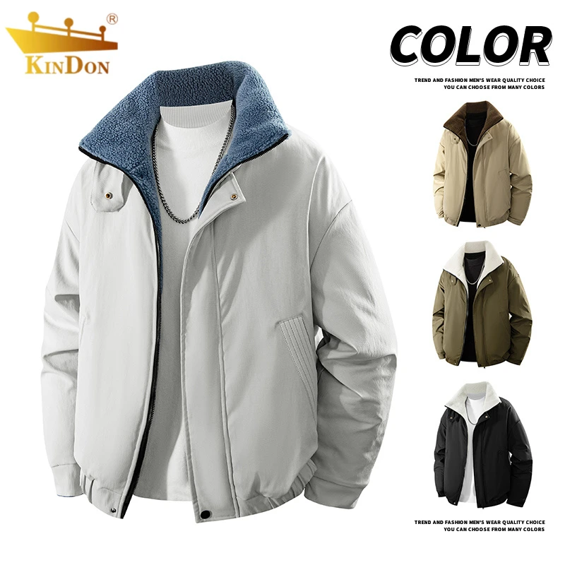 2025新款羊羔绒棉服男冬装加绒加厚保暖立领工装潮流棉衣外套