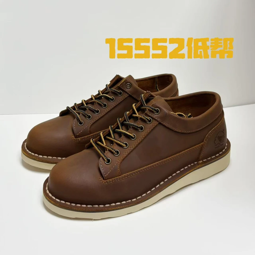 广来顺外翻低帮15552疯马牛皮通勤工装短鞋夏季新款真皮百搭休闲