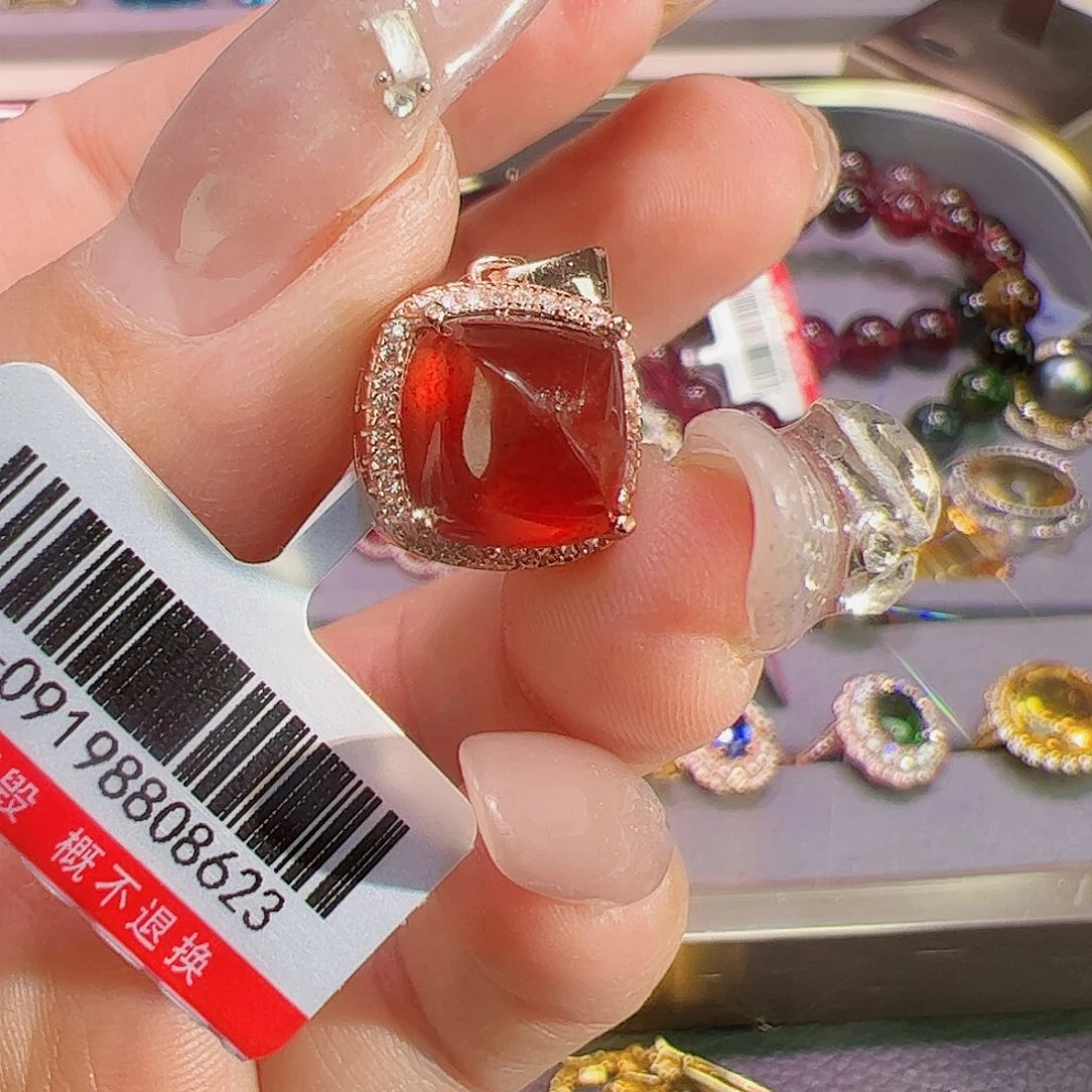 石榴石（芬达石）吊坠银S925镶嵌