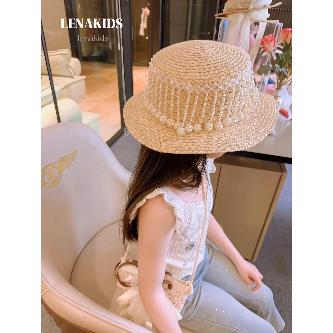 Lenakids【现货】洋气时尚流苏挂坠蕾丝草帽女宝24032204