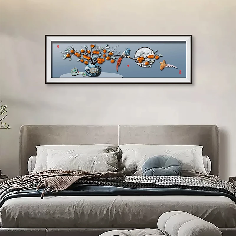 九头鸟手工玉雕画《喜柿临门》150×50