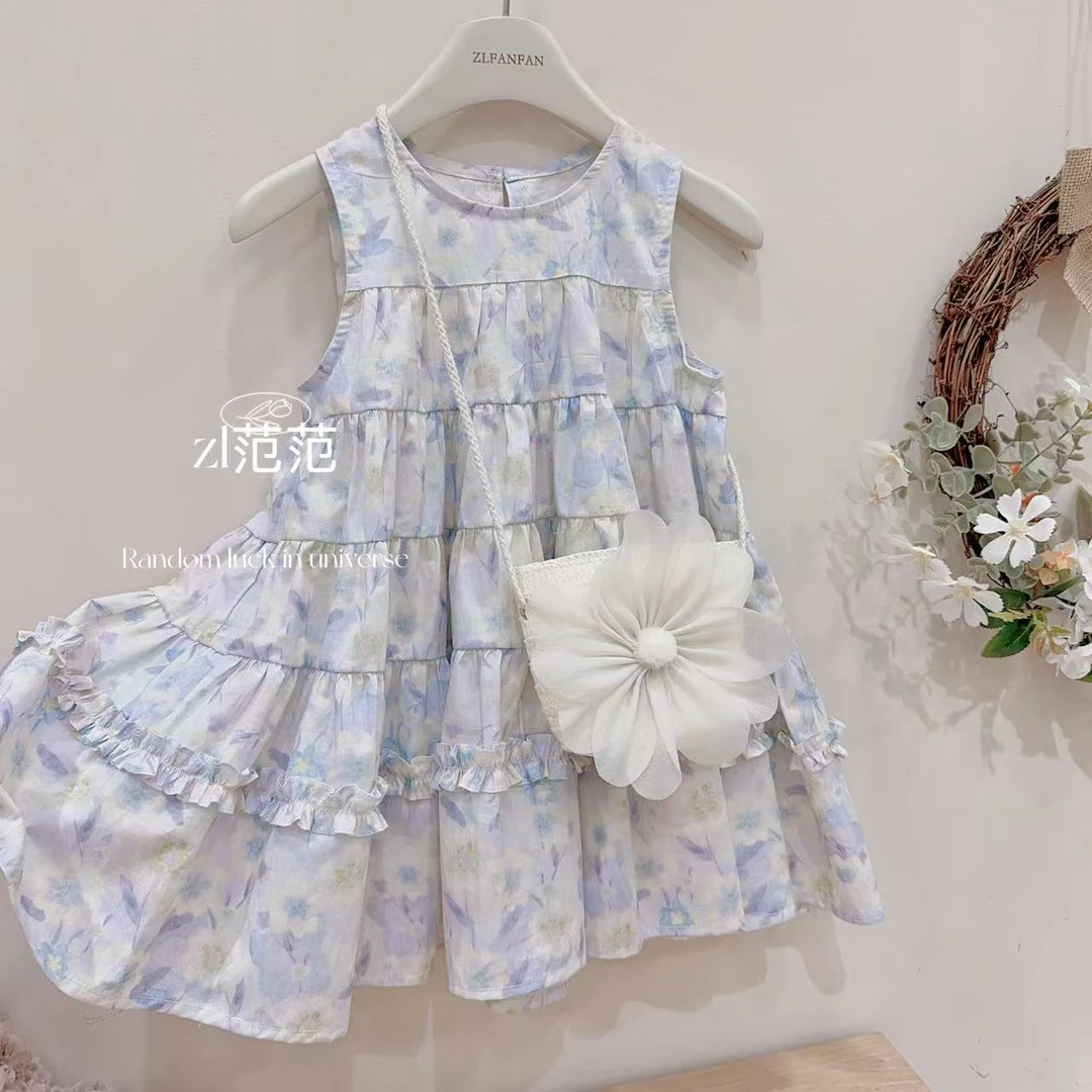 2025夏季新款女童全棉碎花裙+包包两件套