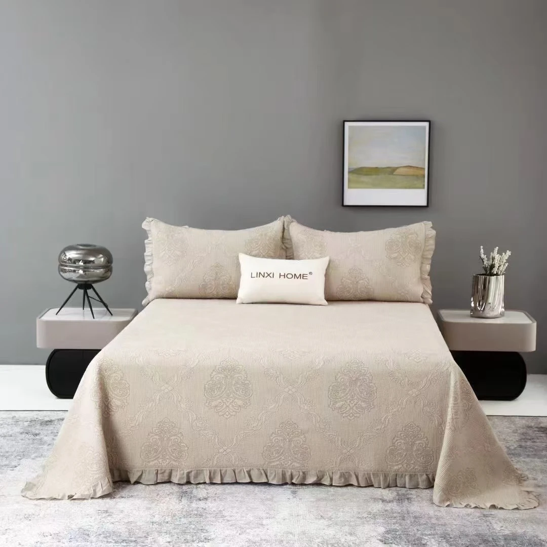 49121 花诺羽米色巴厘纱床盖三件套 夹棉花双面可用，可低温水洗