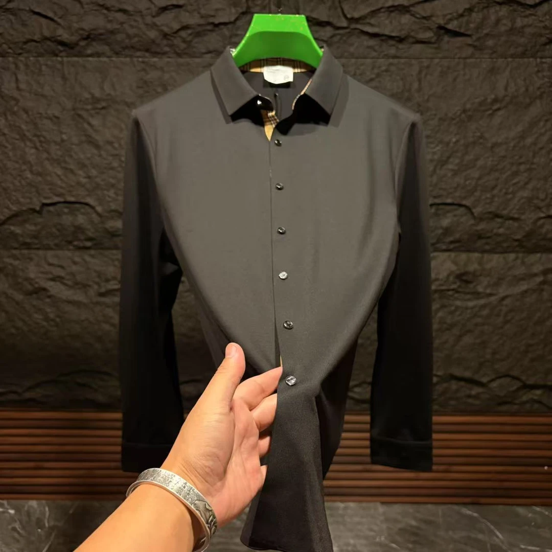 【轻奢】男士秋季新款休闲长袖纽扣免烫商务纯色衬衫