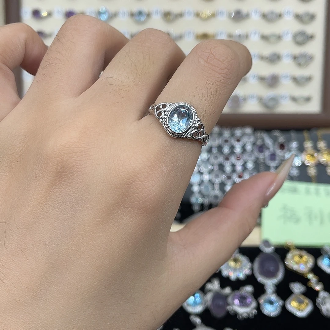 戒指托帕石银S925镶嵌