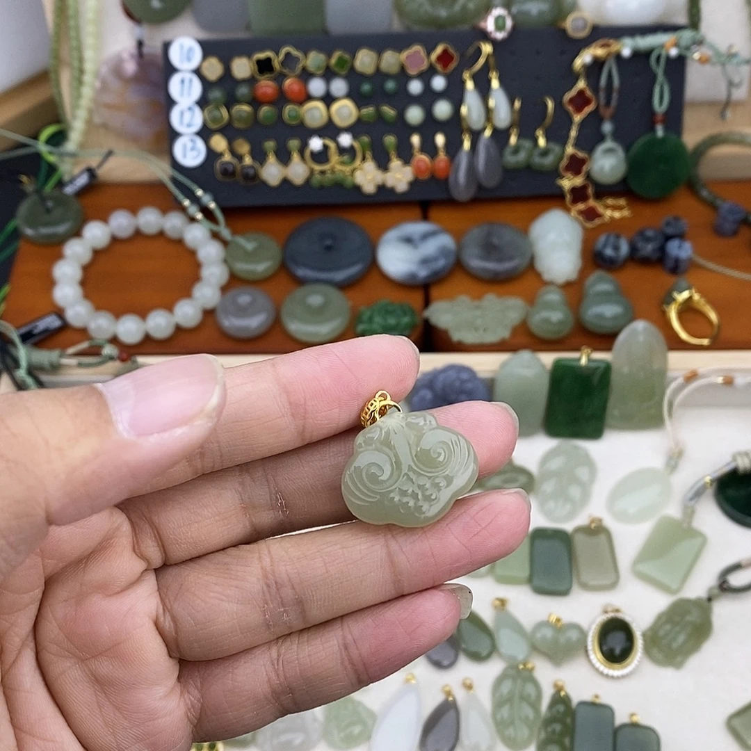 和田玉银S925镶嵌吊坠(不含链)