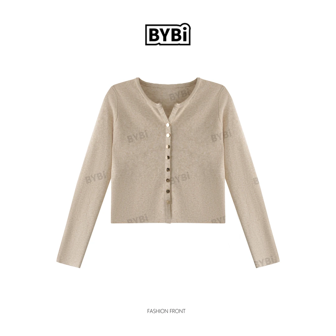 【婷婷推荐】C288 秋冬厚版V领长袖针织气质上衣金属扣开衫显瘦百搭