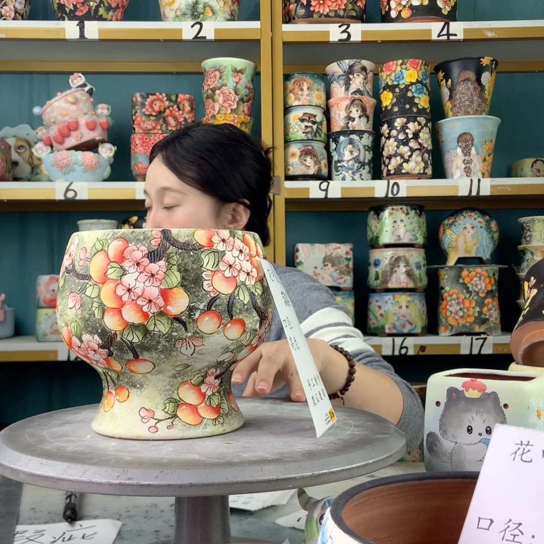 艾***子陶景德镇手工花盆534
