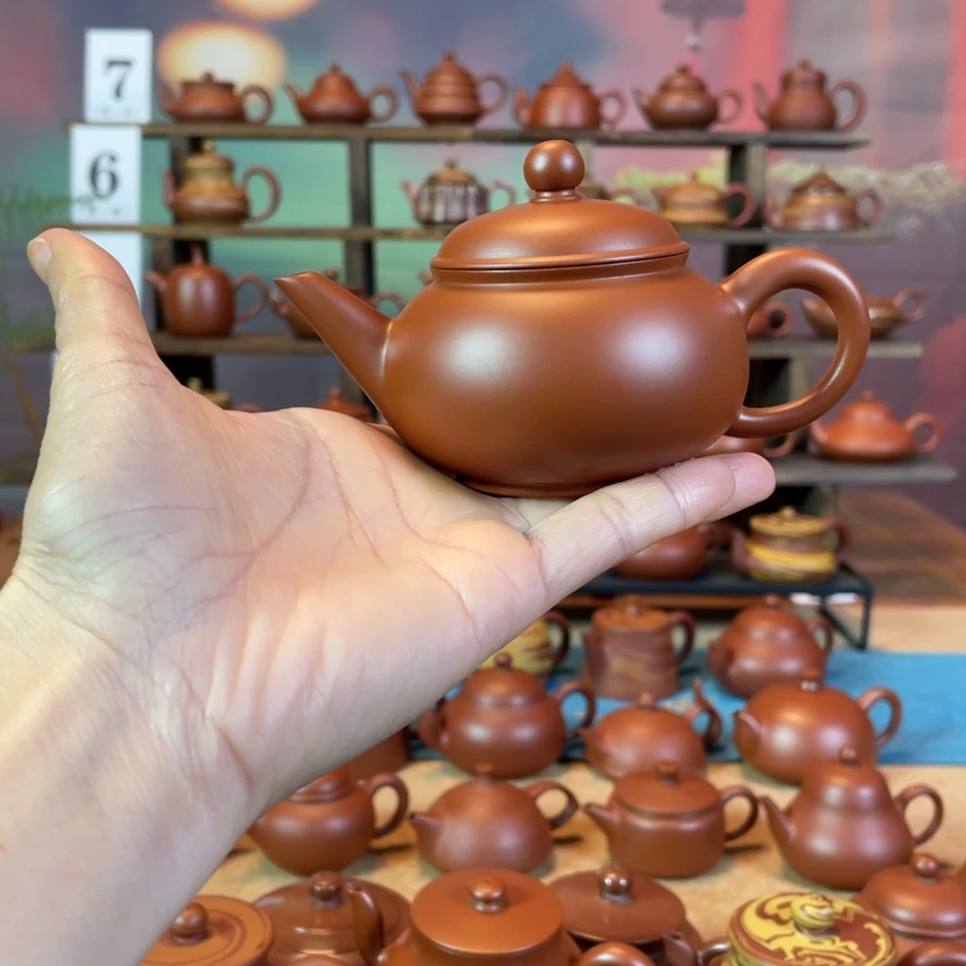 茶壶紫砂过*潮州手工手拉朱泥水平壶