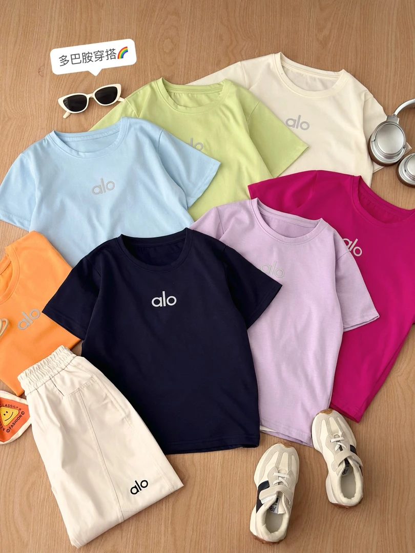 【朵儿原创】简约字母夏季新款多巴胺配色男童女童棉质T恤