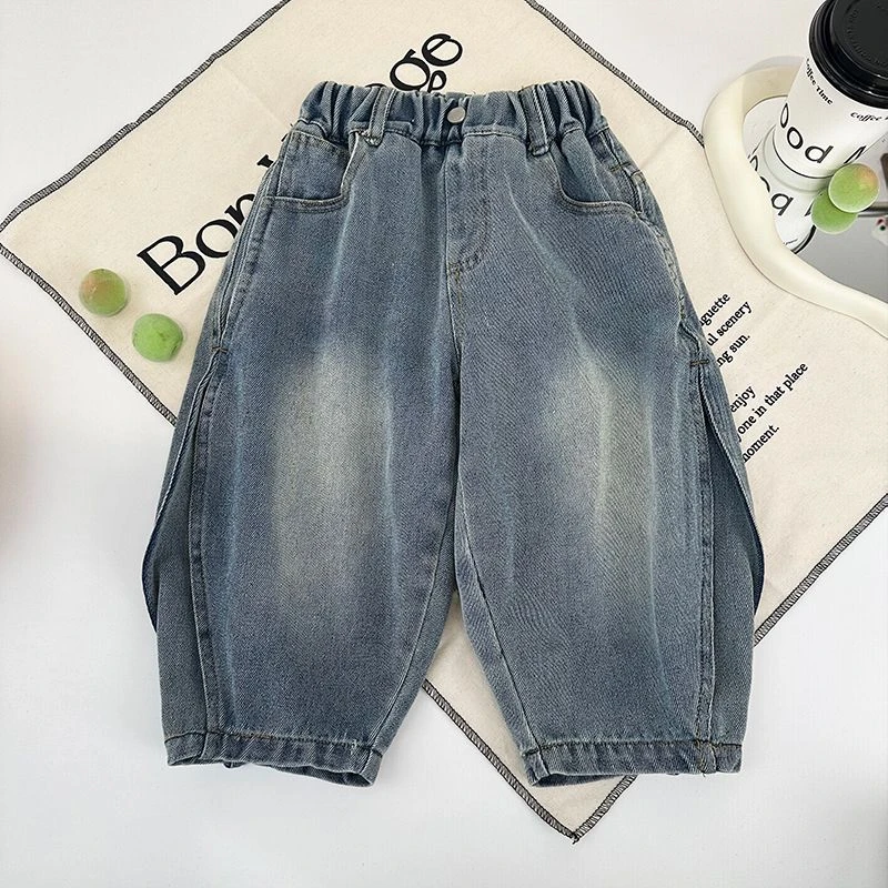 儿童牛仔裤春秋新款男童男宝韩系潮酷时髦洋气百搭侧开拼接裤子