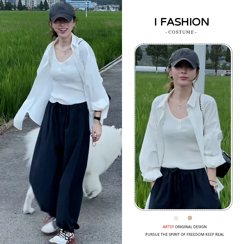 慵懒风休闲简约休闲裤女2025春秋新款洋气百搭宽松显瘦减龄阔腿裤