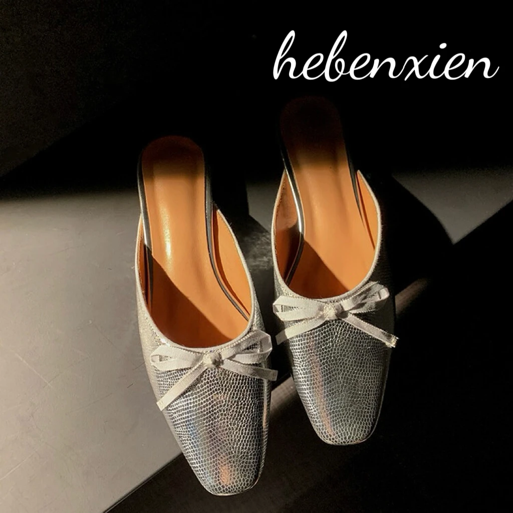 赫本熙恩包头拖2025年春韩版平底蝴蝶结纯色气质网红时尚百搭方头