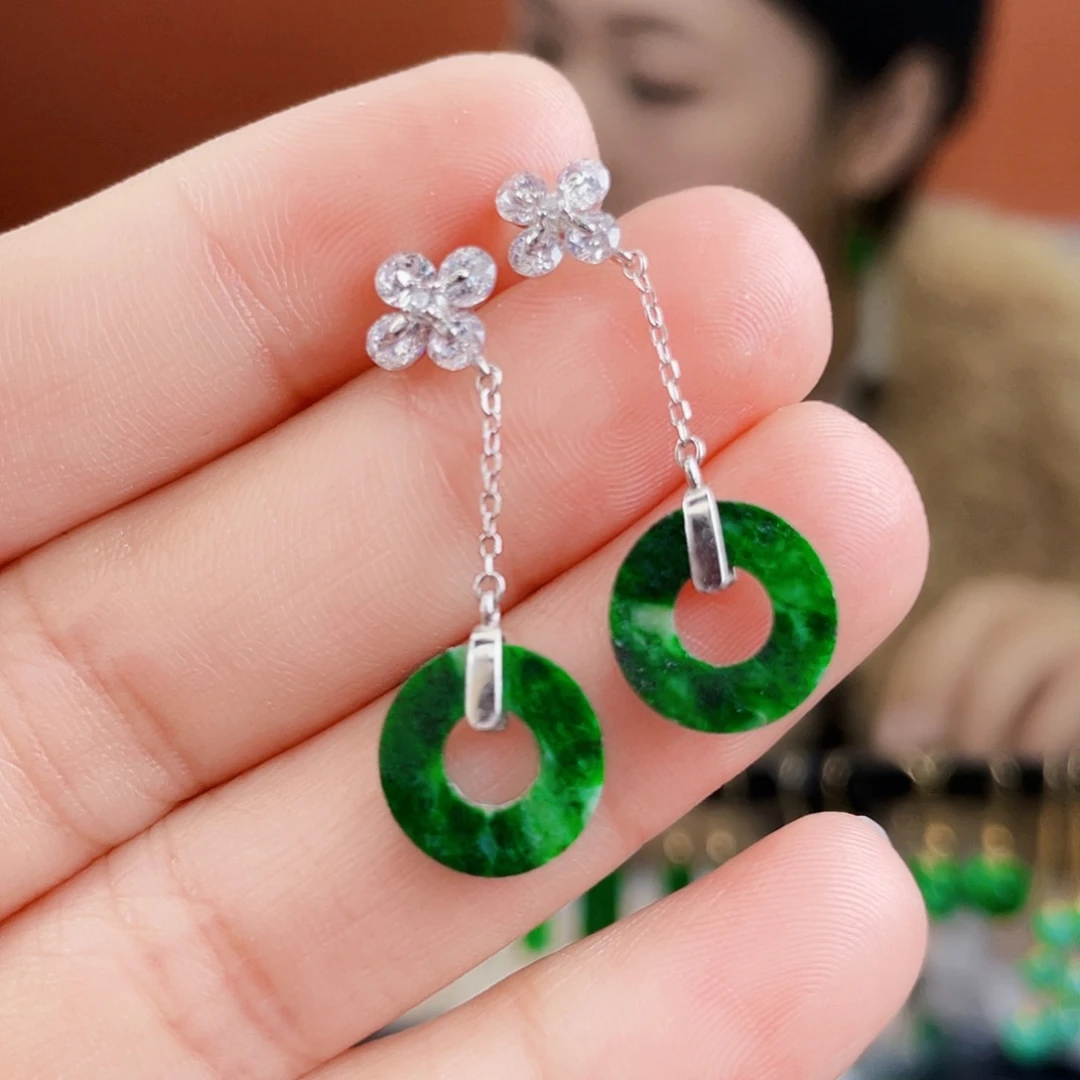 翡翠银S925镶嵌耳饰