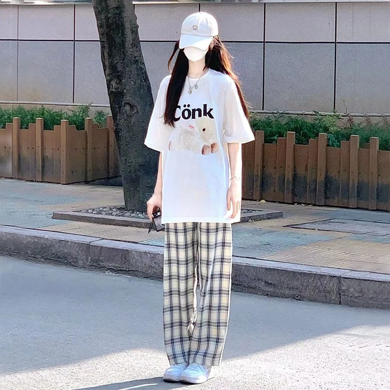 盐系少女休闲宽松运动服套装女夏季薄款学院风洋气短袖长裤两件套