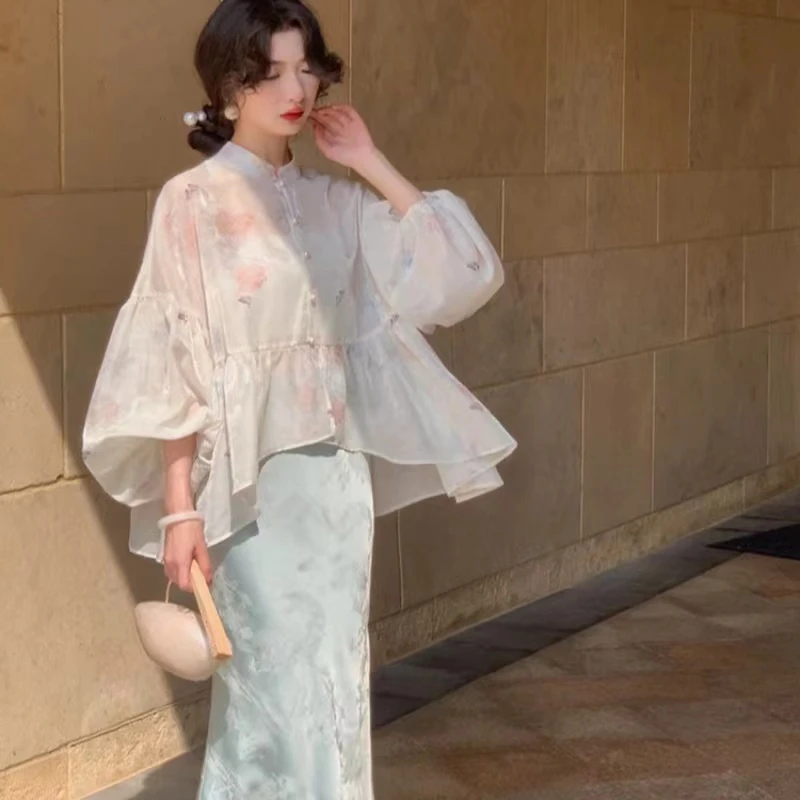 【破价秒发】温柔风仙气超显瘦禅意套装新中式宽松开衫上衣女色半裙