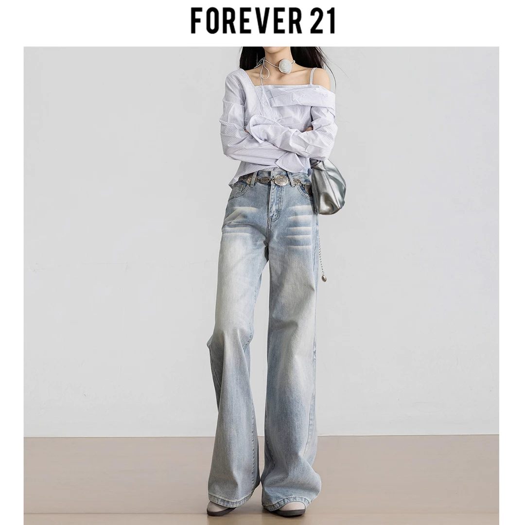 Forever 21低腰显瘦微喇阔腿裤2025秋冬新款时尚百搭垂感牛仔长裤