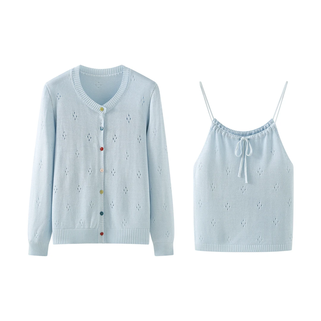 95890秋季新款针织开衫毛衣女软糯独特设计感上衣吊带两件套装