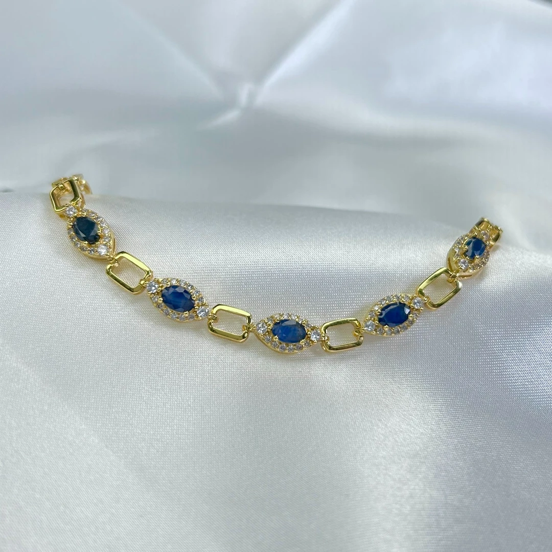 c961-轻奢设计款环环相扣蓝蛋面手链-lbs-赠礼盒