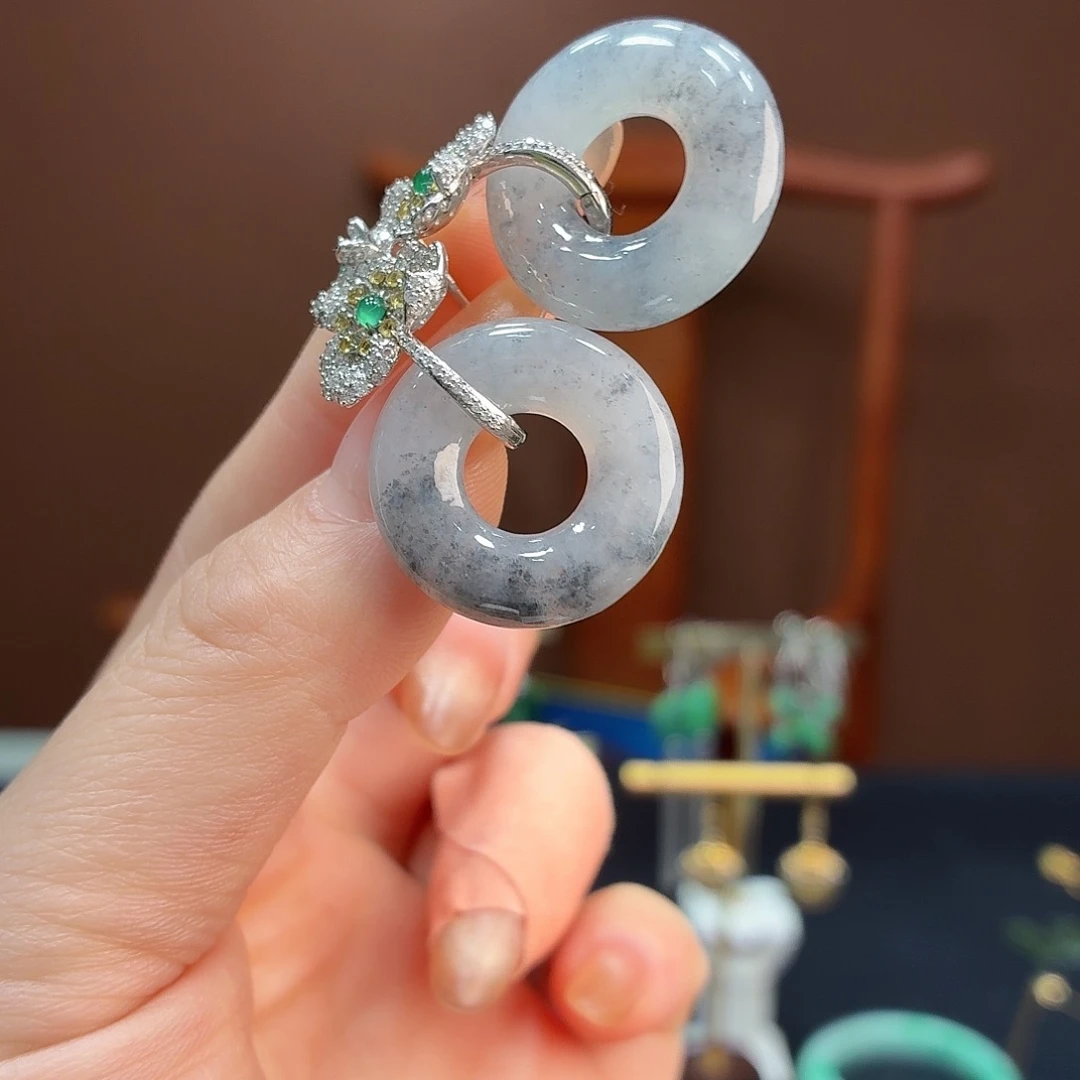 翡翠银S925镶嵌耳饰