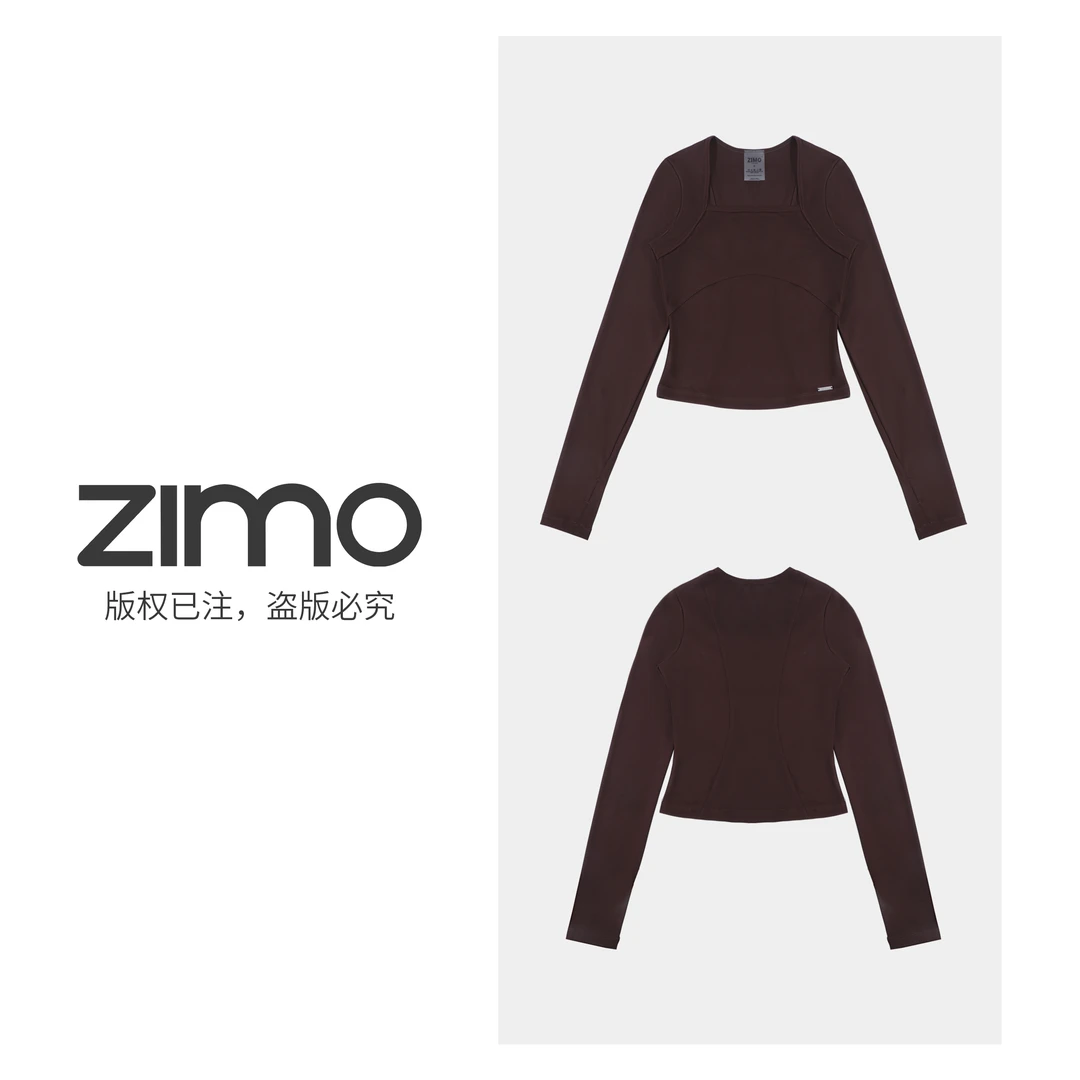 设计师款方领女士长袖巧克力色169-zimo-瑜伽健身瑜伽服健服