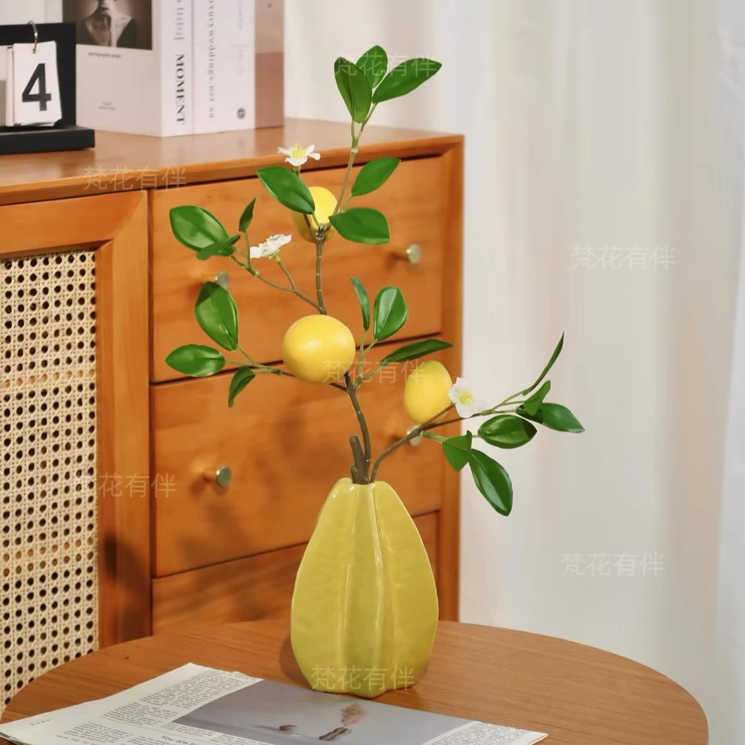 仿真柠檬果枝条插花花束简约ins风室内软装花卉客厅装饰道具拍照