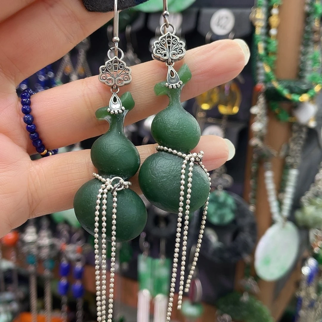 勿***J和田玉银S925镶嵌耳饰112 Gh jig