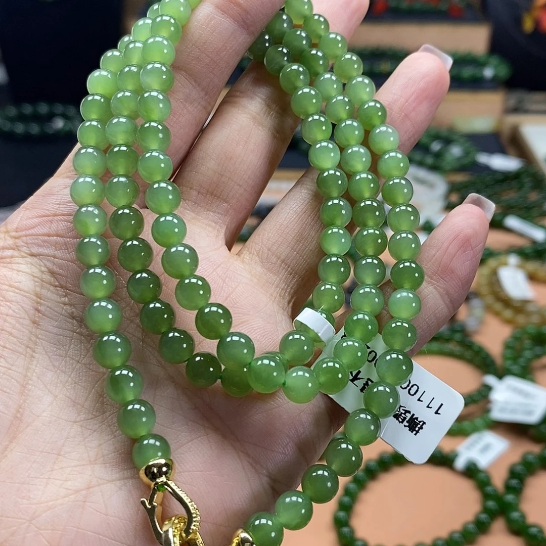 颈饰未镶嵌和田玉（碧玉）6mm果绿