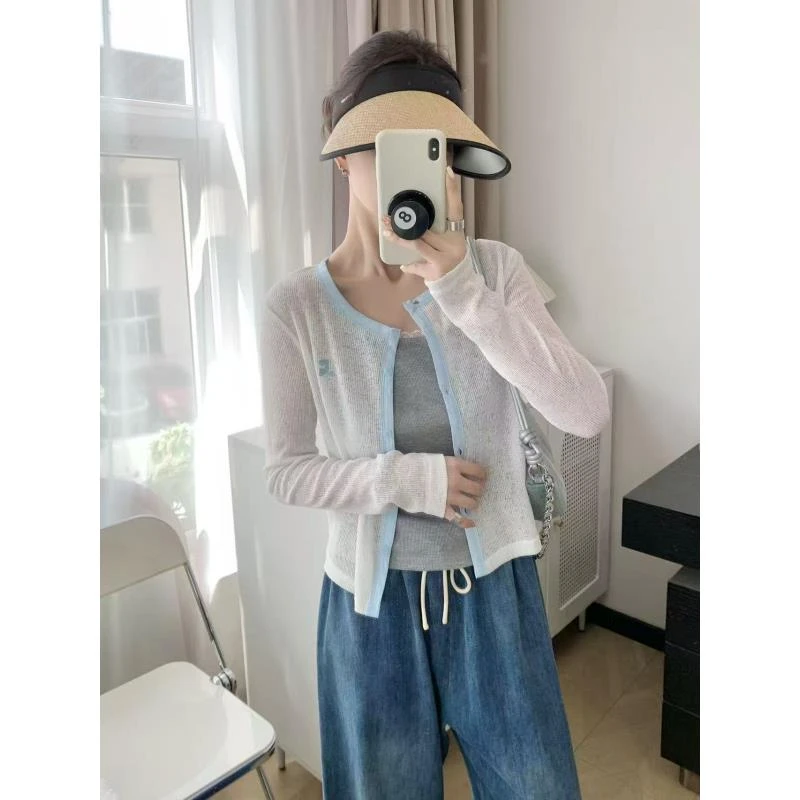 A97-【천억수출입】韩系~清凉薄款夏季!蕾丝花边休闲慵懒风假两件开衫