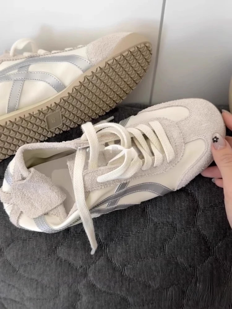 真皮德训鞋女2025新款春夏季透气平底休闲运动复古轻便阿甘鞋女鞋