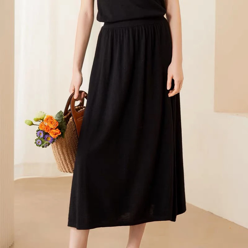 【垂坠感】德国扬子纱黑金系列75%细羊毛25桑蚕丝A字半身裙自然腰