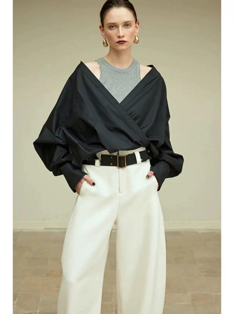 申斯嘉  上身纸片人立体褶皱假两件衬衫