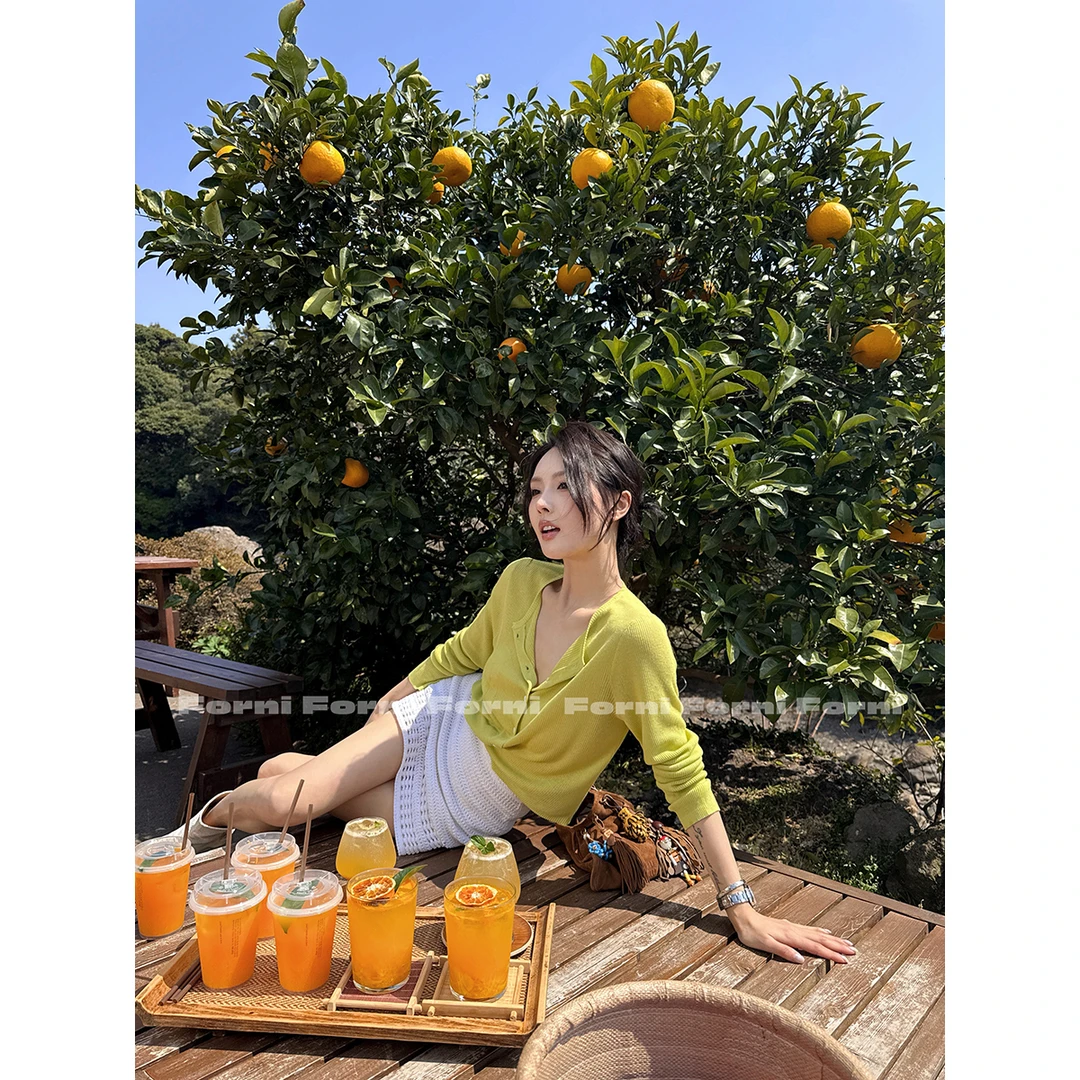 FORNI 贝果开衫 甜系美少女春夏薄款糯叽叽亚麻圆领针织开衫外套