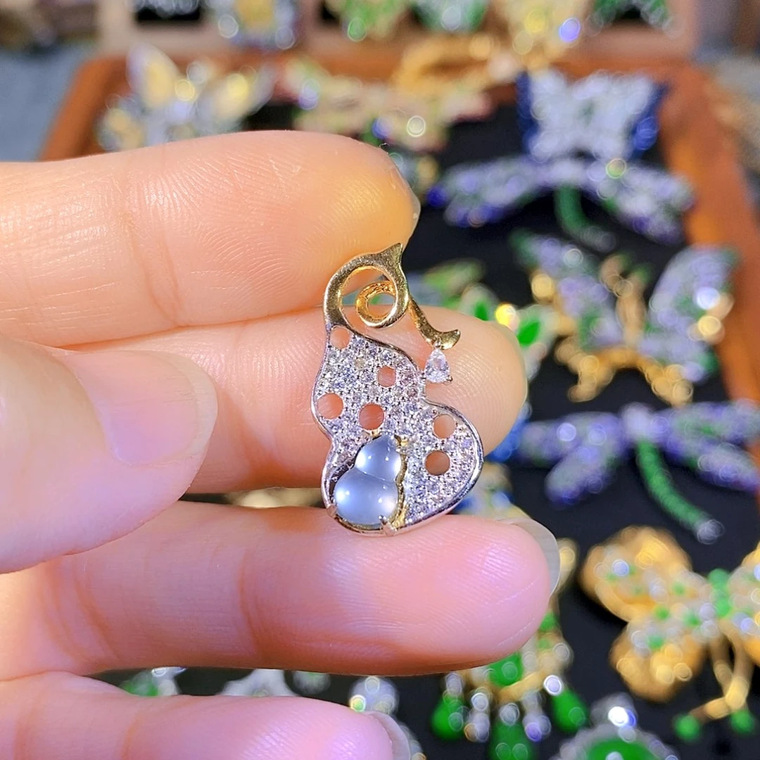 吊坠(不含链)银S925镶嵌翡翠