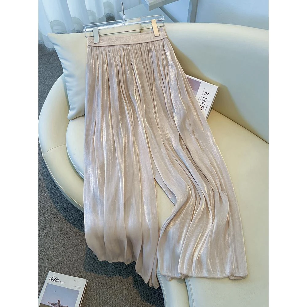 香槟色琉璃阔腿裤女垂坠感夏薄款八分裤甩裤九分裤直筒裤裙裤