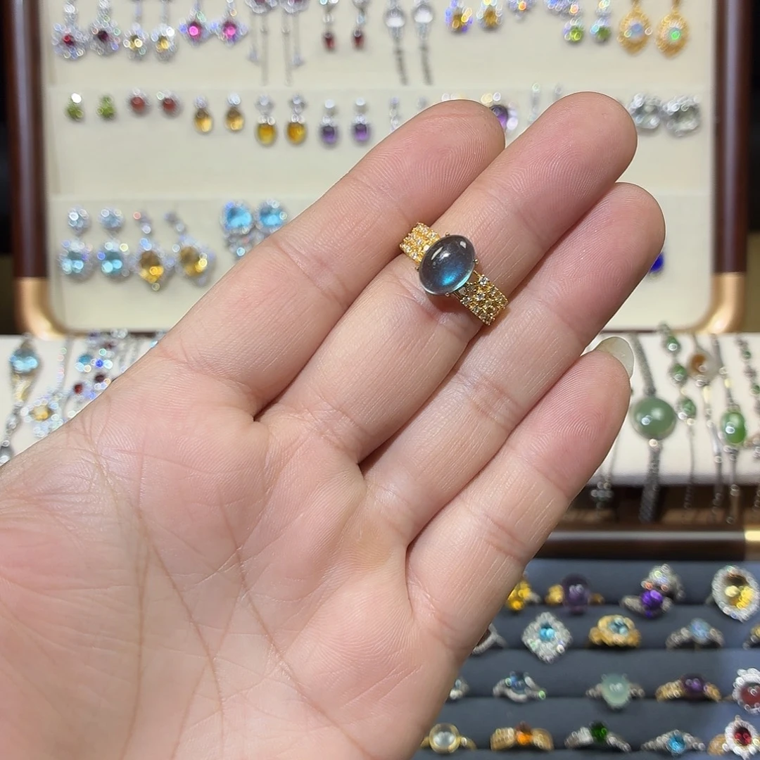 银S925镀金镶嵌海蓝宝石戒圈