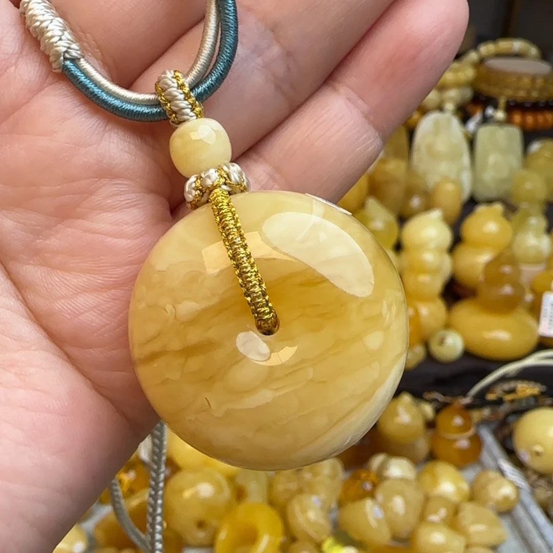 琥珀套链未镶嵌天然俄料虎皮妖花蜜蜡平安扣