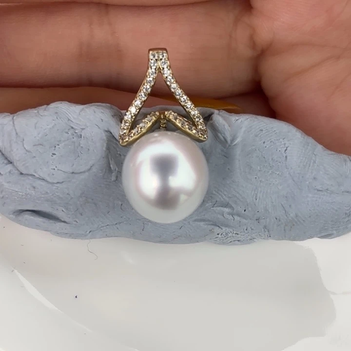 定制海水珍珠银S925镶嵌吊坠(不含链)11-12mm澳白裸珠一颗