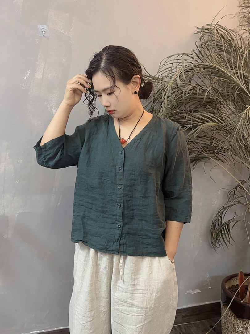 66070夏季新款亚麻小开衫 (衣长56 胸围115)